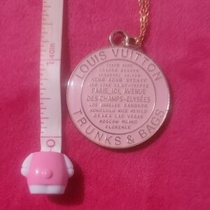 LV Trunks & Bag Zipper Pull Pink Charm With Unbranded Gold Tone Chain